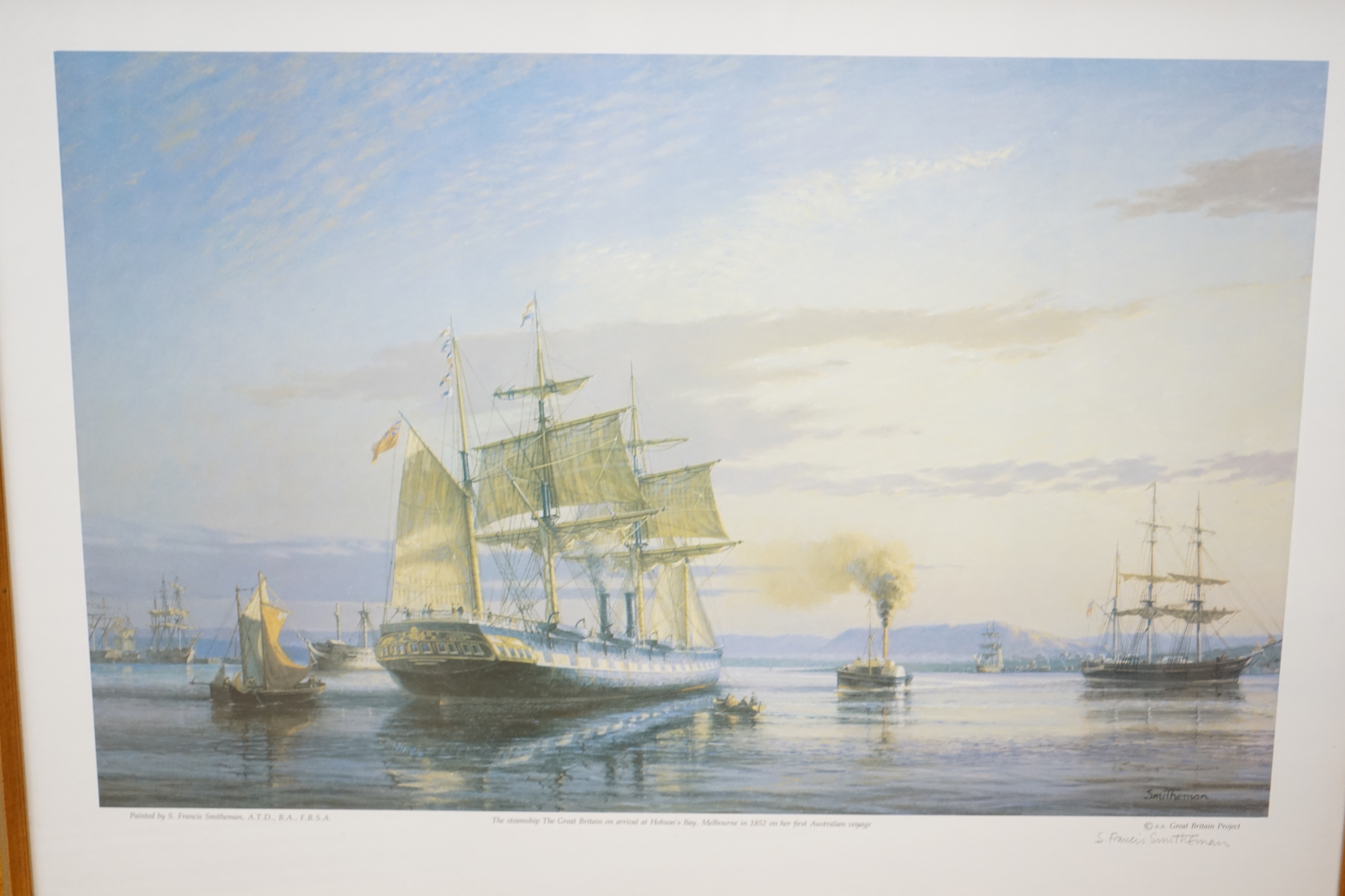 Stanley Francis Smitheman (1927-2016) set of four Marine interest prints, including 'Departure of Cutty Sark from Tower Bridge, London', signed in pencil, limited edition 350/475, largest 57 x 41cm